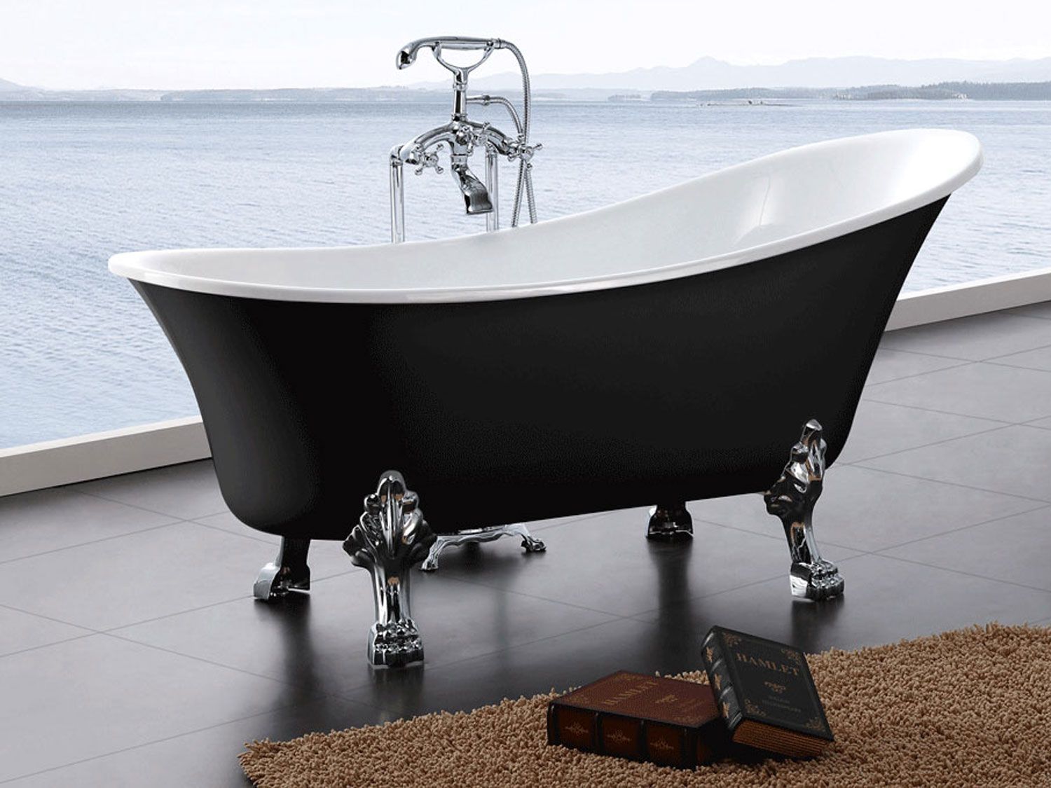Vittoria Black  White Freestanding Slipper Bath 570 x 750mm